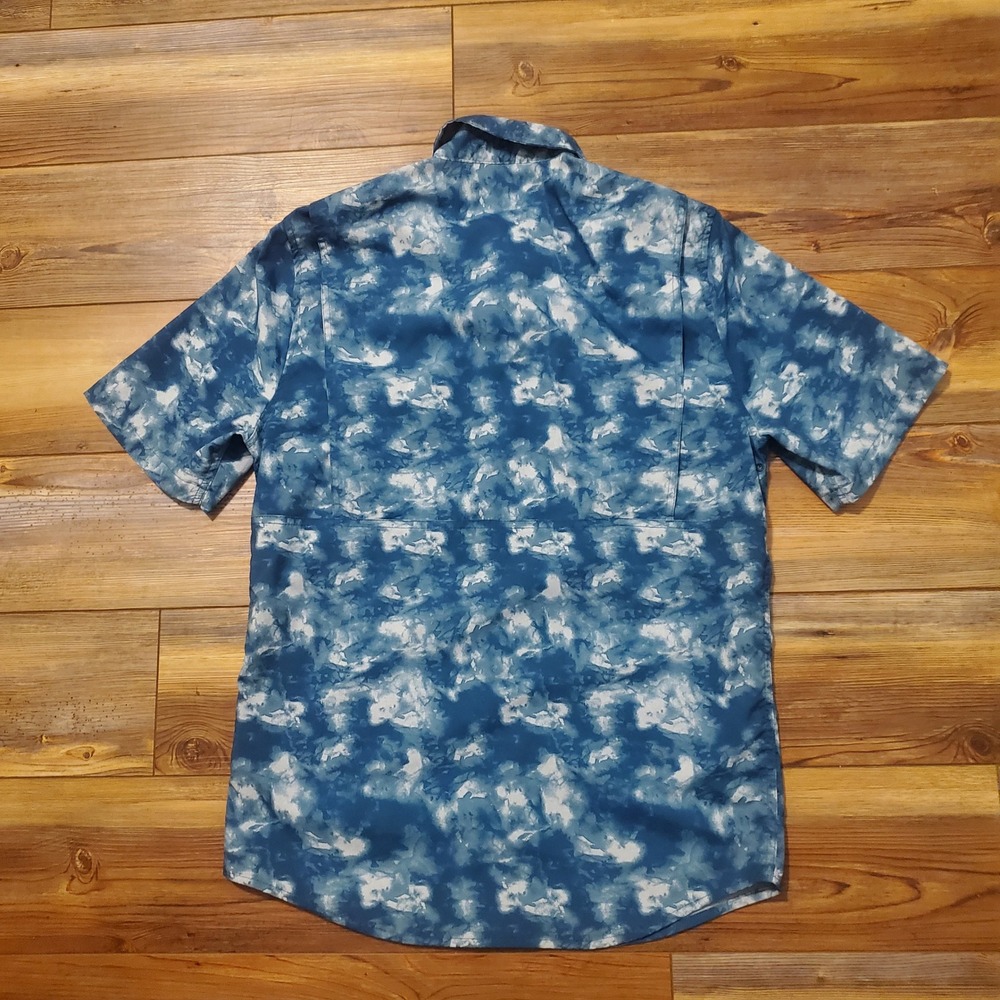 NWOT LL Bean Mens S Reg Fits Med Blue Tie Dye Short Sleeve Fishing Shirt Vented - Picture 2 of 10